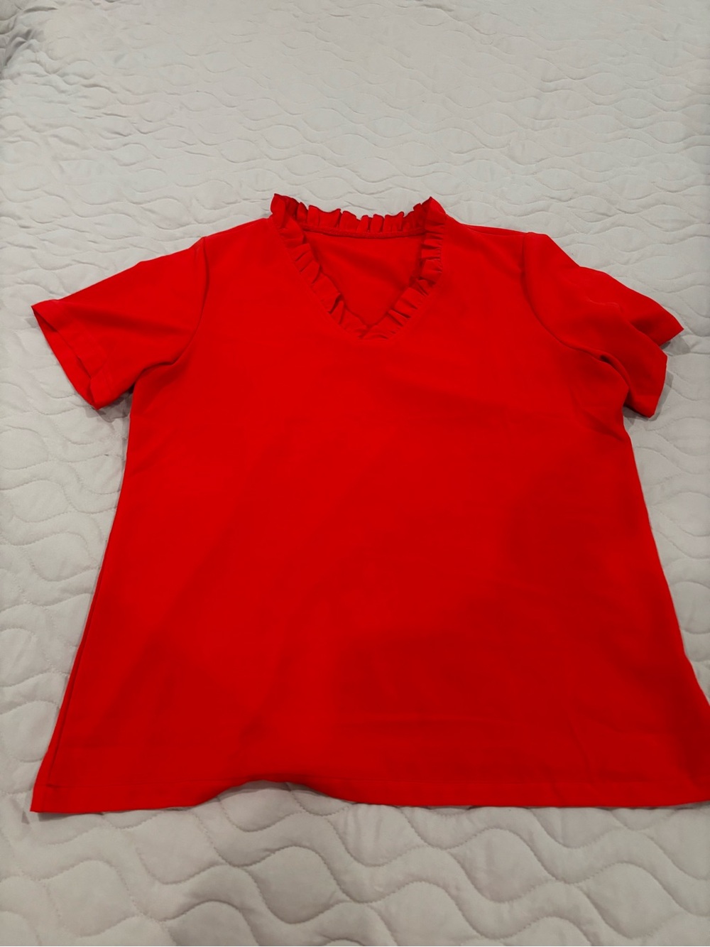 Red Ruffle V-Neck Women's Top
